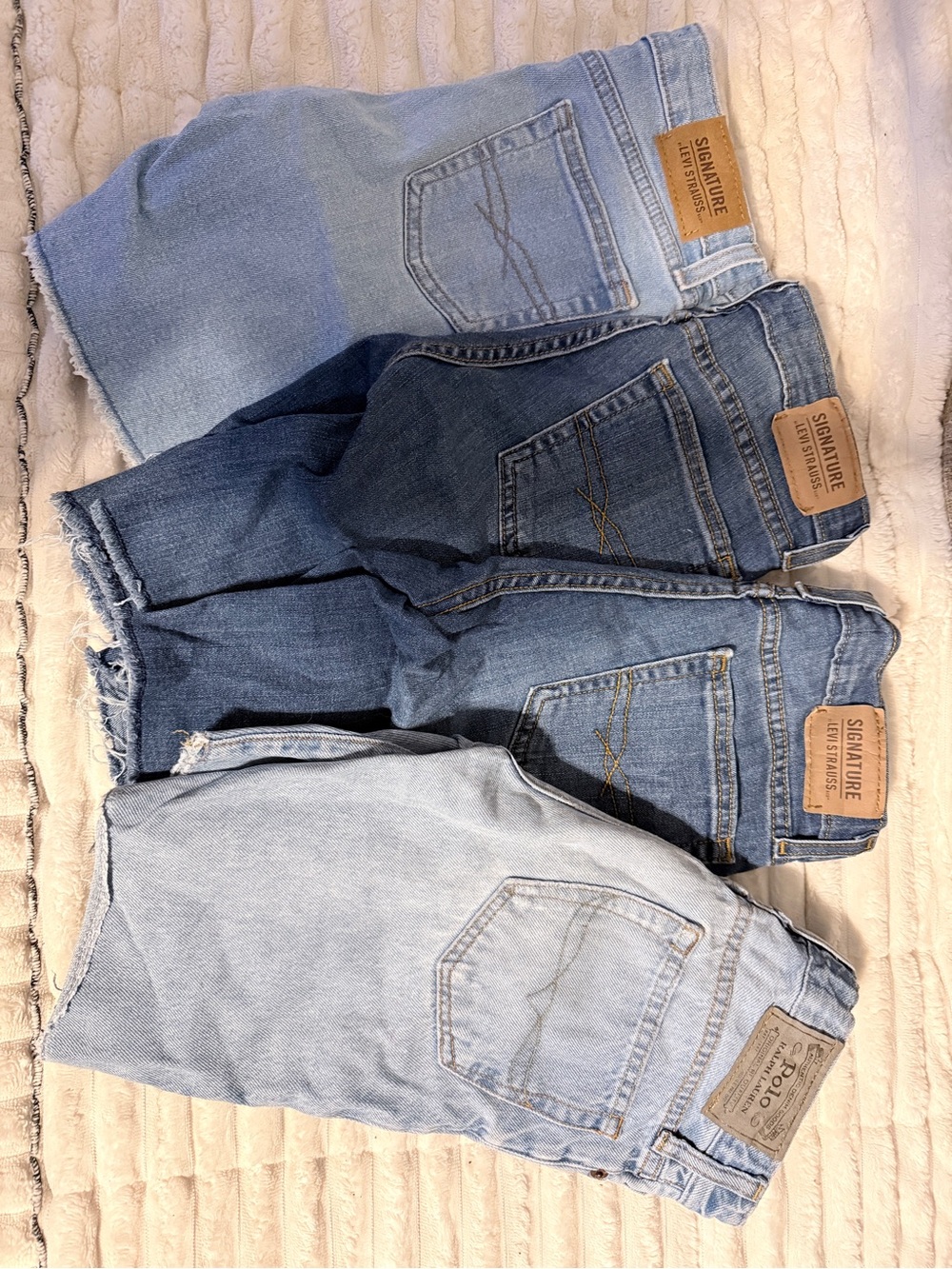 4 pairs of blue jean shorts. Levi Strauss & Polo Kids Size 10-12